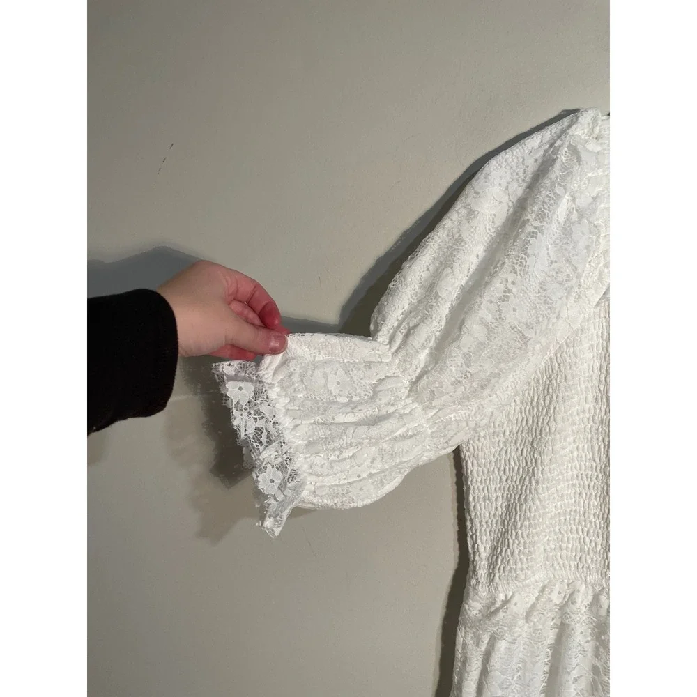 Ivy City Co Francie White Lace Midi Dress Romantic Cottagecore Bridal Boho XL - Picture 4 of 11